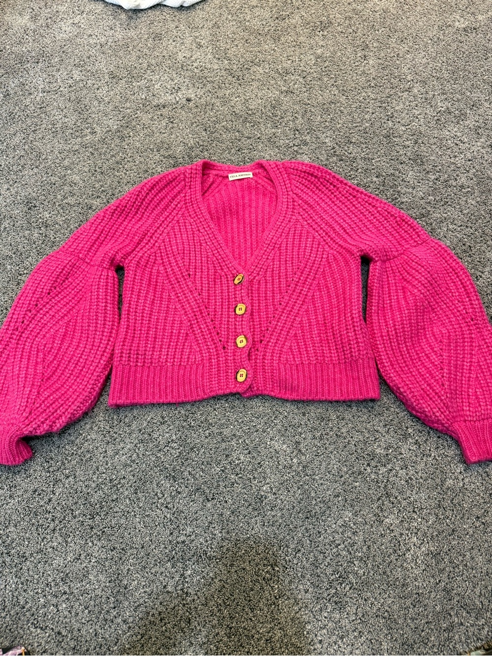 Ulla Johnson Hot Pink Chunky V-Neck Button Cardigan